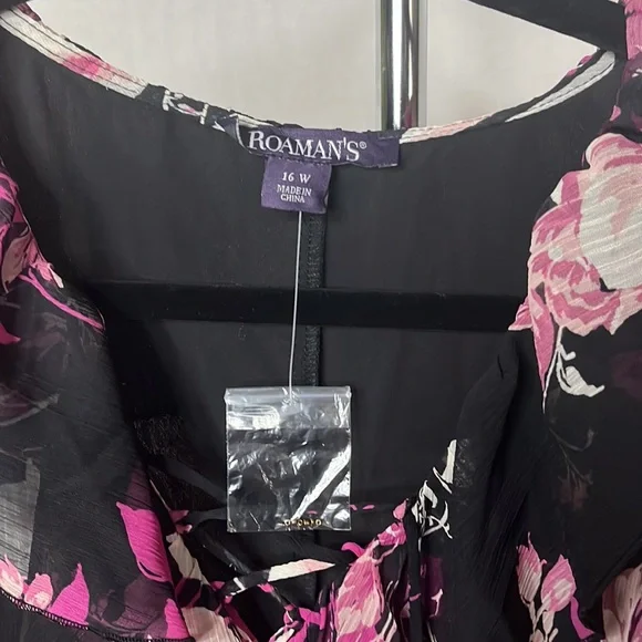 Roaman’s chiffon sheer arm sleeveless black underlies bodice pink black cream - Picture 14 of 14